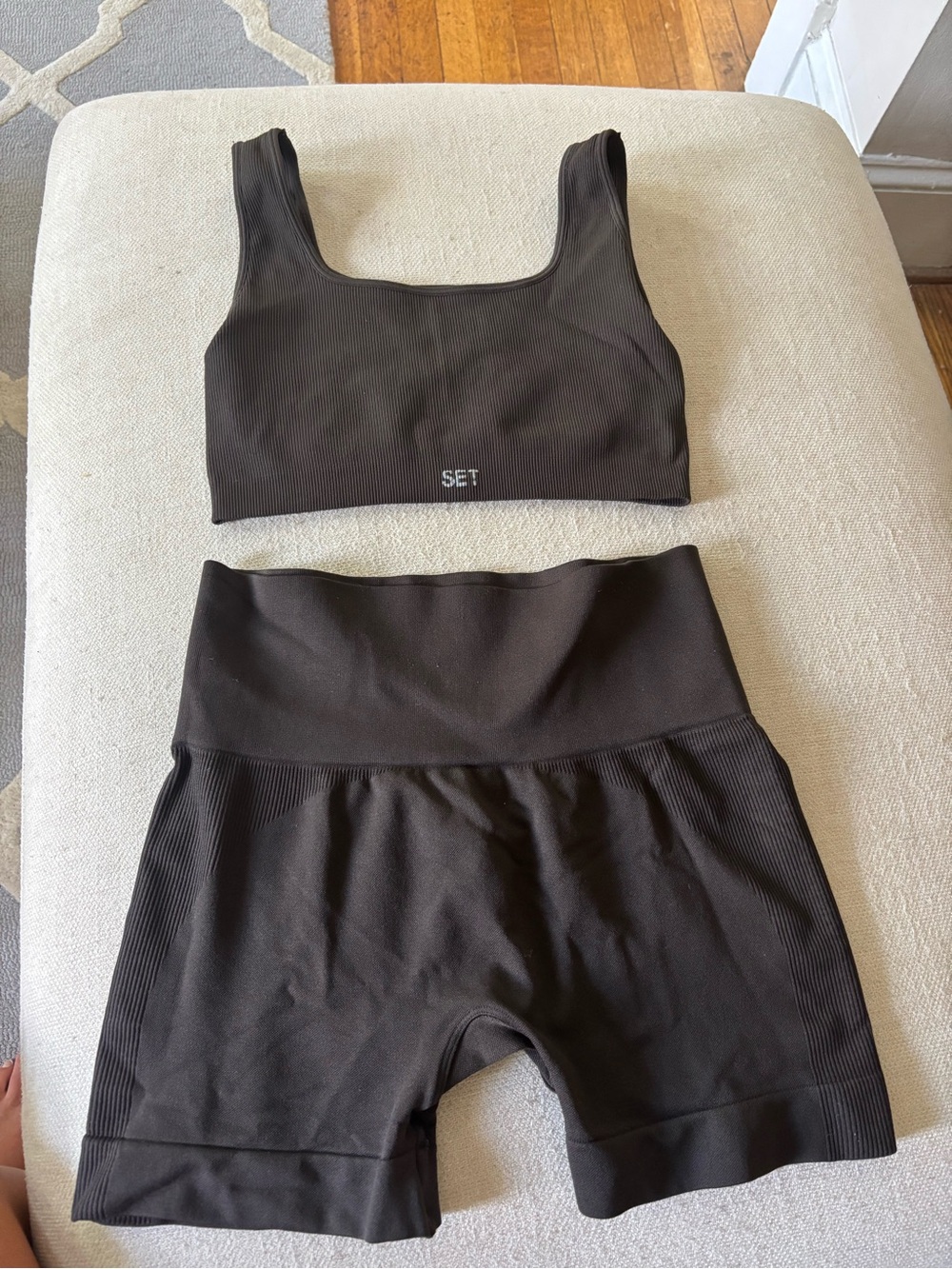 SET Active Black Ribbed Scoop Bra & High-Waist Bike Shorts